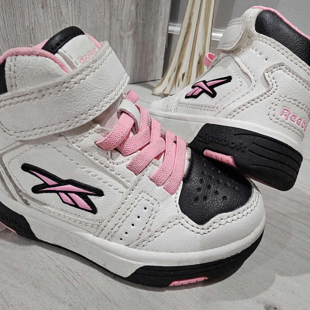 Reebok Toddler Girl White and Pink High-Top Sneakers Size 6K
